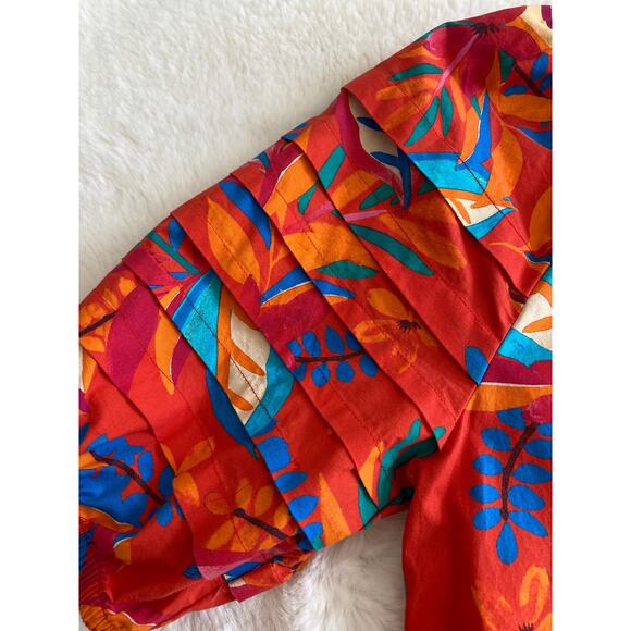 Spense Petite‎ Cotton Orange Floral Tiered 3/4 Sleeve Blouse Sz PM - Picture 6 of 9